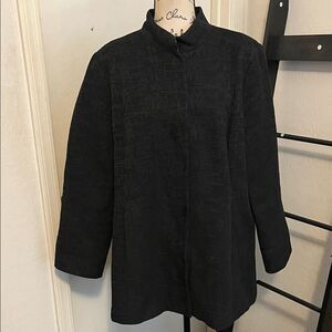 Eileen Fisher Black Textured Snap Button Closure Pockets Coat Minimalist